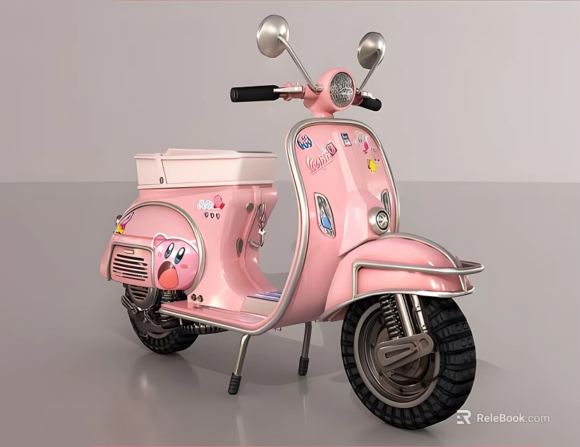 Vintage Pink Scooter With Cute Cartoon Patterns Retro Design And Decorative Details 3d model 