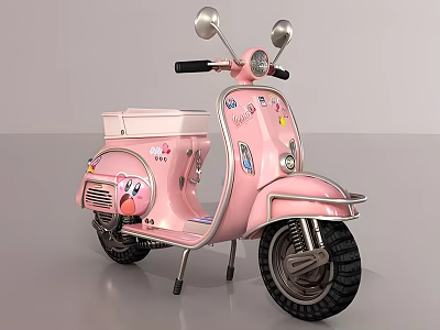 Vintage Pink Scooter With Cute Cartoon Patterns Retro Design And Decorative Details 3d model