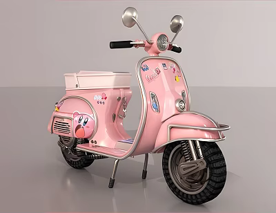 Vintage Pink Scooter With Cute Cartoon Patterns Retro Design And Decorative Details 3d model