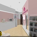 Female Employees Carnation Service Station Interior Featuring Pink Design Sofa And Green Plant