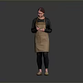 Person Wearing Brown Apron Holding Items In Gray Black Gradient Background