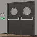 Fire Safety Equipment With Double Doors Circular Windows And Emergency Exit Sign
