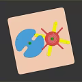 Industrial Mechanical Components On Square Base With Blue Red And Yellow Parts