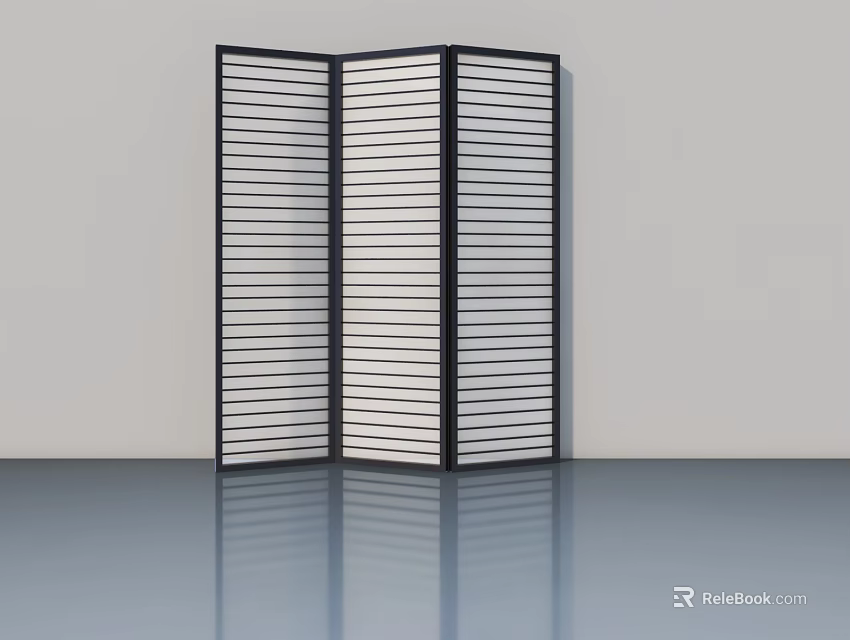 Modern Folding Room Divider Door With Black Frame And White Slats Panels 3d model 