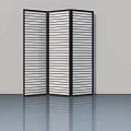 Modern Folding Room Divider Door With Black Frame And White Slats Panels