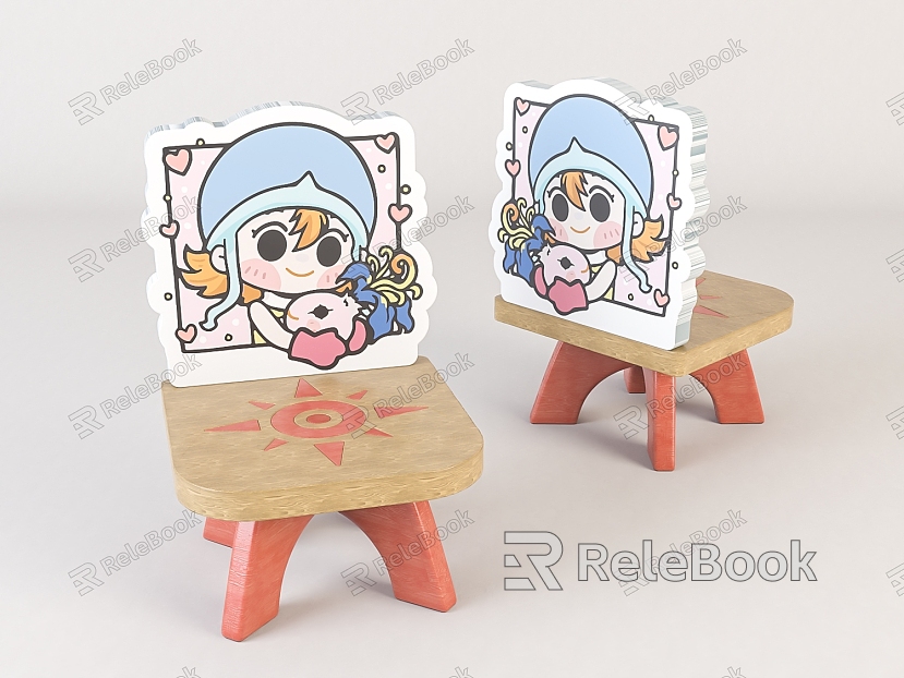 Modern Children's Chair Children's Cartoon Wooden Chair model