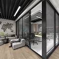 Modern Office Interior Design With Sofa Black Chairs World Map Wall And Glass Partitions
