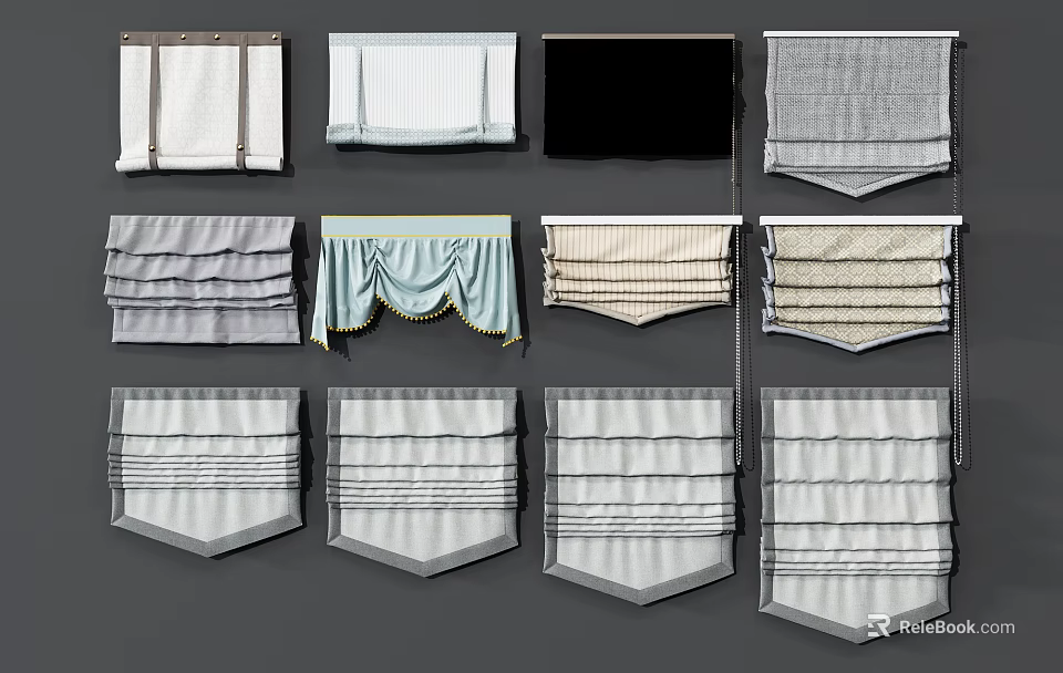Roman Blinds With Various Styles Colors and Designs for Home Windows 3d model 