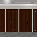 Four Dark Wooden Security Doors With Different Panel Designs And Secure Locks 3d model