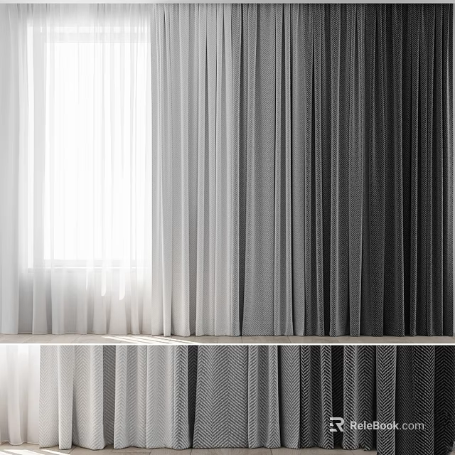Layered Light Filtering Curtains In Neutral Tones For Modern Window Decoration 3d model 