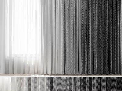 Layered Light Filtering Curtains In Neutral Tones For Modern Window Decoration 3d model