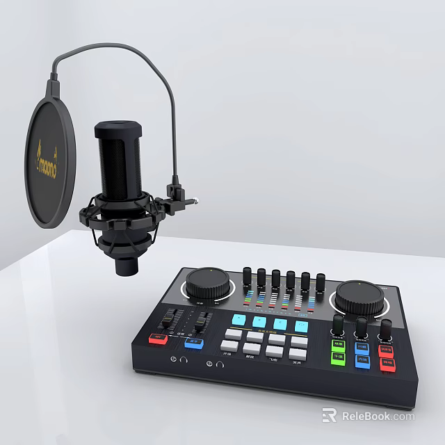 Professional USB Microphone Kit with Pop Filter and Audio Mixer for Phone Digital Live Streaming 3d model 