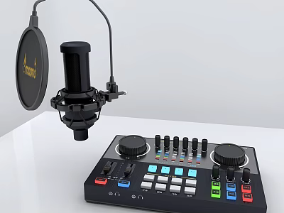 Professional USB Microphone Kit with Pop Filter and Audio Mixer for Phone Digital Live Streaming 3d model