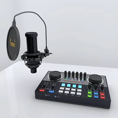 Professional USB Microphone Kit with Pop Filter and Audio Mixer for Phone Digital Live Streaming 3d model
