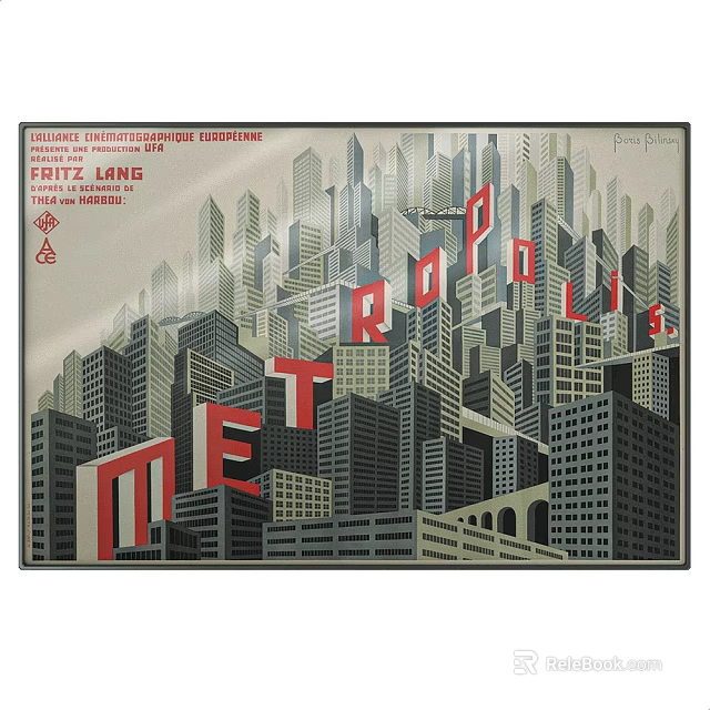 Vintage City Landscape Poster with Tall Buildings and Urban Architecture Design 3d model 
