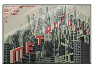 Vintage City Landscape Poster with Tall Buildings and Urban Architecture Design 3d model