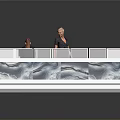 Modern Building Model With Block Structure And Water Pattern Base Featuring Two People