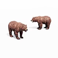 Realistic Pair of Brown Bear Toy Figurines Standing on White Background