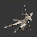Fantasy Archer 3D Character In Dynamic Leaping Pose With Bow And Arrow