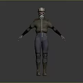 Post Apocalyptic Character Outfit With Gas Mask Green Jacket And Blue Pants