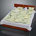 Modern Double Bed With Wooden Headboard And Floral Pattern Bedding White Sheets 3d model