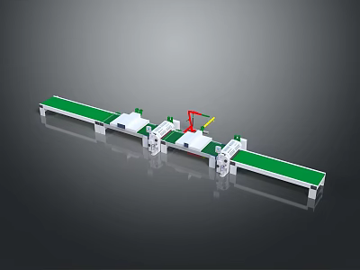 Automated Production Line Equipment With Green Conveyor Belt And Robotic Arm Components 3d model