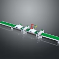 Automated Production Line Equipment With Green Conveyor Belt And Robotic Arm Components