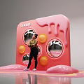 LIANG Pink Art Installation With Dripping Effect Mirrors And People Posing