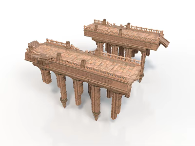 Classical Architectural Structures with Stone Columns Ornate Railings and Symmetrical Platforms 3d model