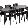 Dark Rectangular Dining Table Set with Six Woven Back Chairs and Fruit Bowl on Top