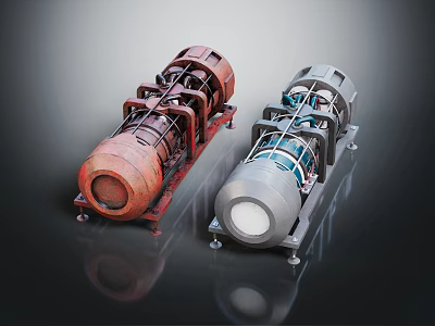 Two Industrial Machinery Units With Metallic Structure And Different Colors On Base Frame 3d model