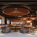 Modern Café Interior Design With Wooden Elements Open Layout Hanging Lights And Bar Counter