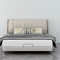 Modern Double Bed With Upholstered Headboard Decorative Pillows And Beige Frame 3d model