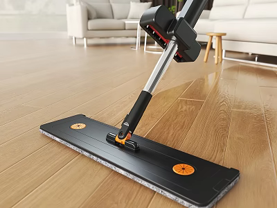 Modern Flat Head Mop Cleaning Wooden Floor in Living Room Setting Efficiently 3d model