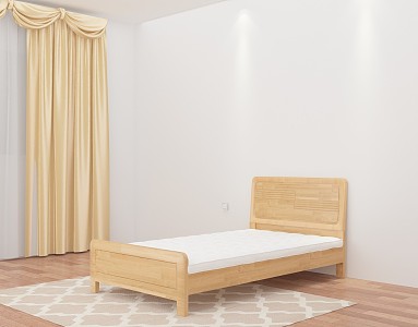 Modern Single Bed Solid Wood Bed 3d model