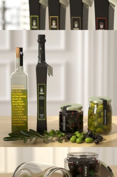 Elegant Condiment Bottles Featuring Olive Oil Containers And Glass Jars With Olives For Kitchen Storage 3d model