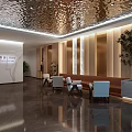Hotel Lobby Interior With Shiny Ceiling Marble Floor Seating Area Indoor Plant And Large Windows
