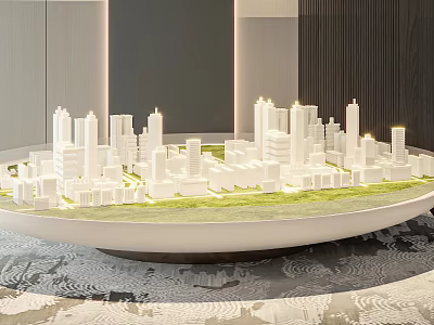 Modern City Model With White Buildings On Circular Platform And Illuminated Design 3d model