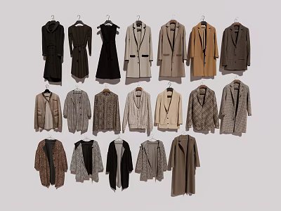 Stylish Women's Clothes in Casual and Elegant Styles with Various Colors Hanging on Hangers 3d model