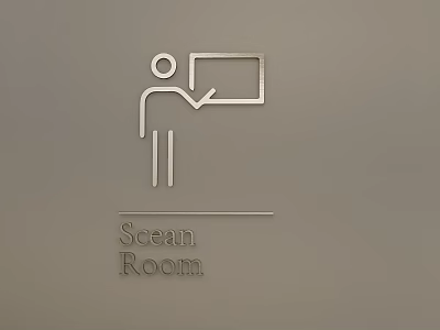 Scan Room Themed Wall Hanging With Minimalist Line Art Figure Pointing At Whiteboard 3d model
