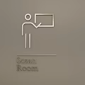 Scan Room Themed Wall Hanging With Minimalist Line Art Figure Pointing At Whiteboard