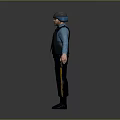 A Man in Blue Uniform Wearing Black Bulletproof Vest and Helmet with Waist Equipment
