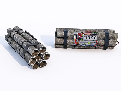 Camouflage Explosive Weapon With Straps Timer And Number 3050 Cylindrical Tubes 3d model