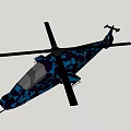 Blue and Black Camouflage Helicopter Flying in Clear Blue Sky