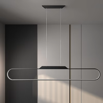 Modern Linear Pendant Light With Black And Silver Metal Design In Minimalist Interior 3d model