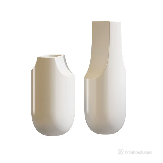 Two White Ceramic Vases With Modern Minimalist Design For Home Decor 3d model 