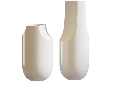 Two White Ceramic Vases With Modern Minimalist Design For Home Decor 3d model