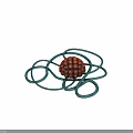 Biological Microorganism Structure Featuring Red Spherical Form Circular Patterns And Light Blue Coiled Appendages