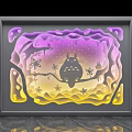 Creative Background Wall Decor with Totoro Paper Cut Art Purple Yellow Gradient and Snowflakes Stars