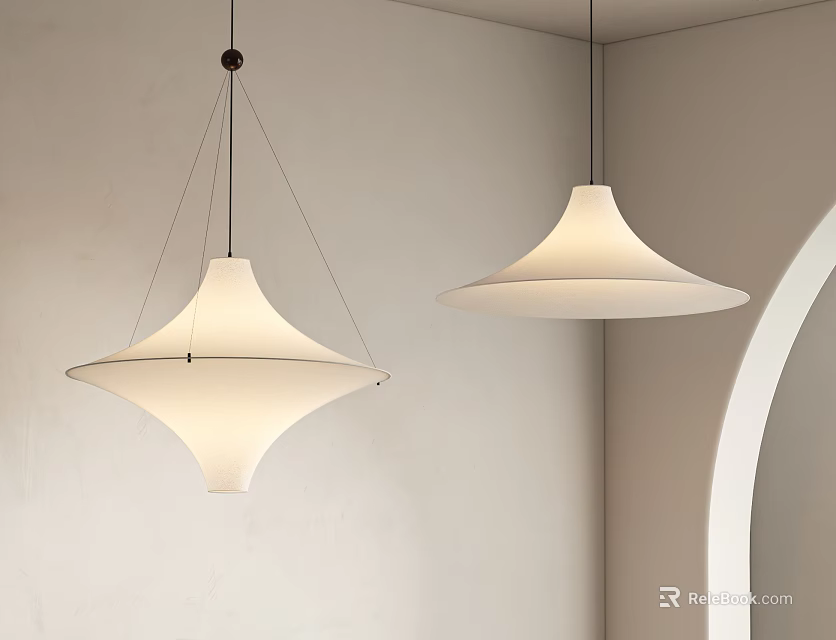 Elegant Modern Chandeliers With Unique Design And Soft Lighting In Minimalist Interior 3d model 